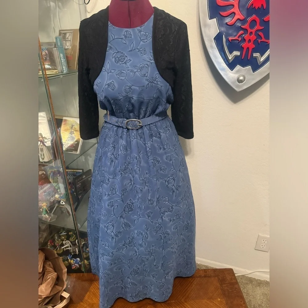 Leslie Faye “80s Does 40s” Floral Belted Midi Dress – Vintage Size 14 - Picture 2 of 9
